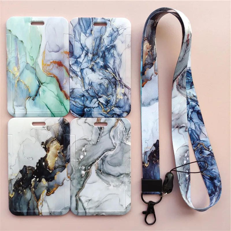 Marble Pattern Lanyard ID Badge Card Holder Office Worker Cardholder Cover Credit Card Case Card Protector Christmas Gift