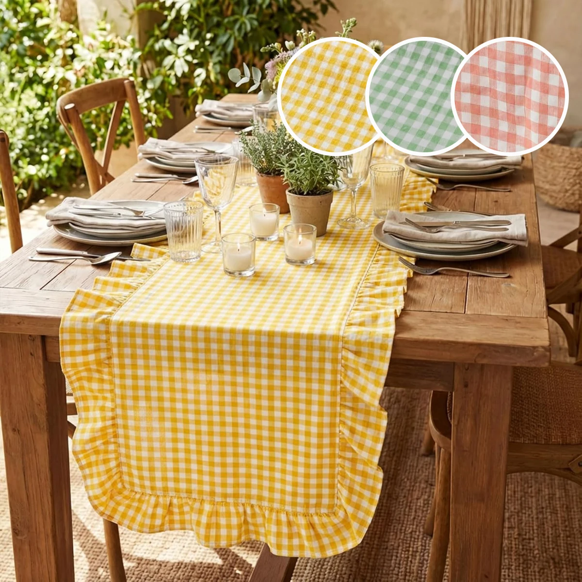 Drapeau de table à motif de feuilles de lotus à carreaux, idéal pour les réunions familiales, la décoration de cuisine et de restaurant, et la décoration intérieure.
