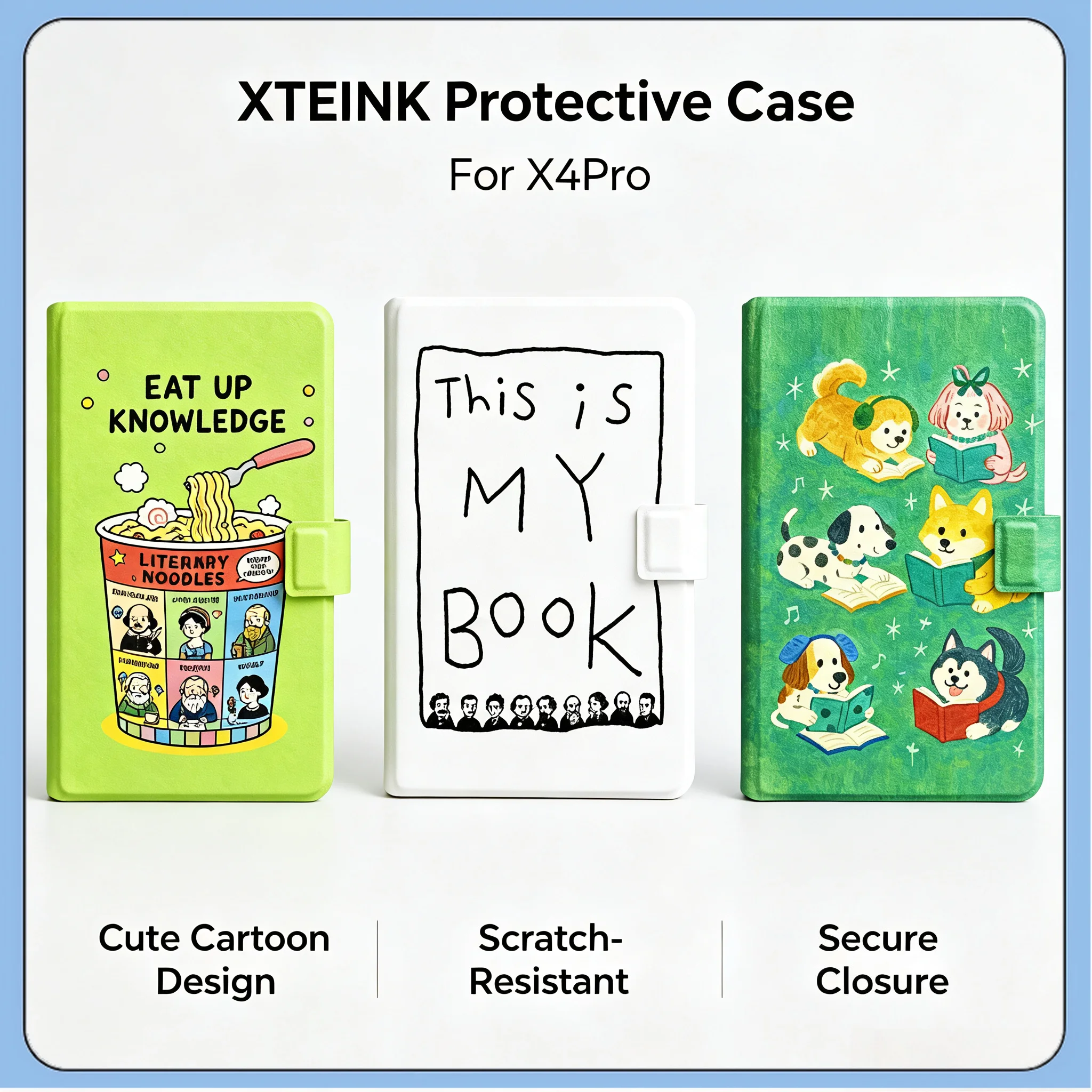 For XTEINK X4 X4Pro E-Reader Writer Series Cartoon Magnetic Detachable Protective Case Clear TPU Inner Shell + Flip Folio Cover