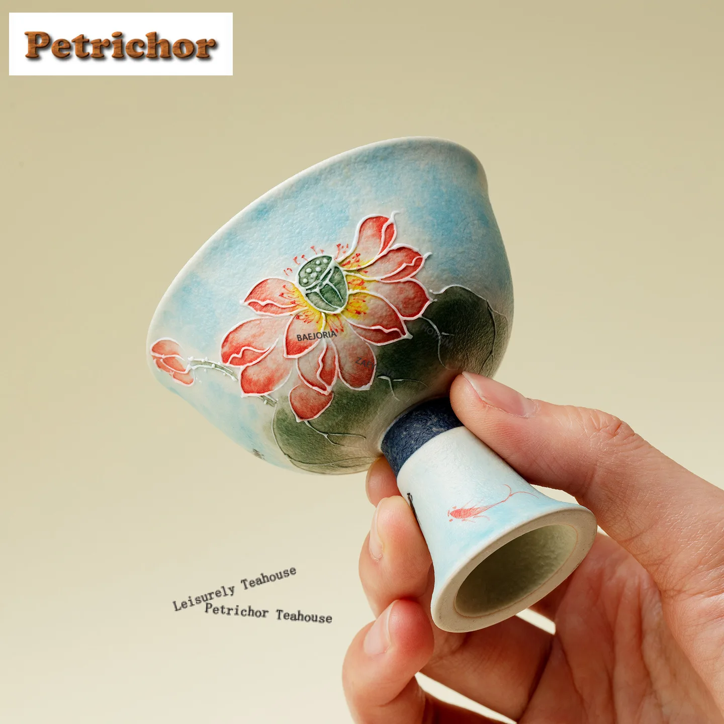 75ml Hand-painted Fish Playing With Lotus High-foot Teacup Vintage Tea Bowl Mug Tea-tasting Meditation Cup Chazhan Master Cups