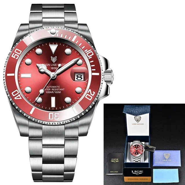 LIGE New Mens Watches Automatic Mechanical Tourbillon Clock Fashion Sport Diving Watch for Men Waterproof Luminous Watch Men