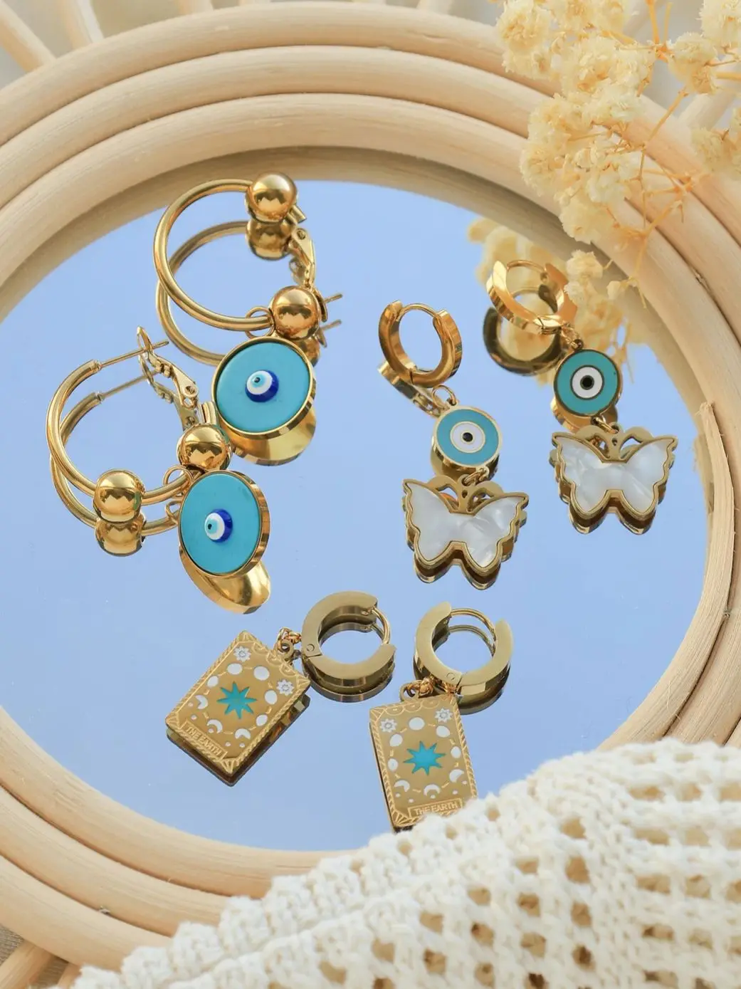 

Women's Oil Drop Eyes Mother-of-Pearl Butterfly Earrings Stainless Steel 18K Gold-plated Evil Eye Earrings 2024 Trendy Jewelry