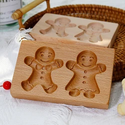 Wooden Cookie Molds for Christmas, DIY 3D Engraved Embossed Biscuit Cutter Moulds, Xmas Tree Snowflake Santa Claus Gingerbread