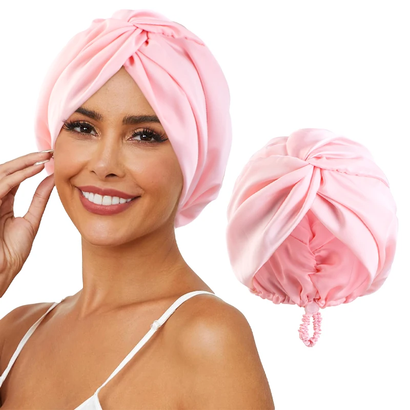 Neue Seide Turban Bonnets Für Frauen Einstellbare Twisted Schlafen Nacht Kappe Stretch Chemo Kopf Wrap Kappe Für Lockige Damen – Detail 7