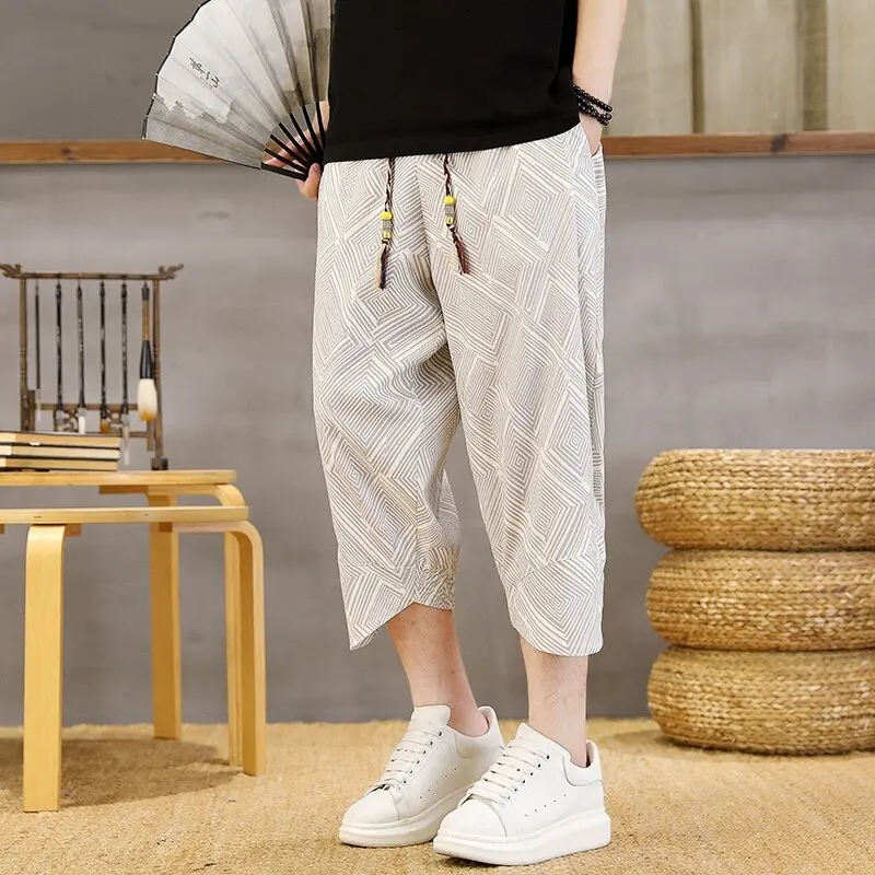 

New Style Men's Breathable Casual Pants 2026 Summer Elastic Waist Calf-Length Pant Youth Street Wear Loose Short Straight Jogger