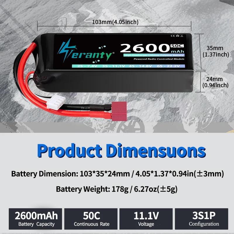 TERANTY 3S 2200/2400/2600mAh Lipo Battery 11.1V 50C with T/XT60 Plug For FPV Drone Airplane RC Car Truck Boat RC Model Parts view 4