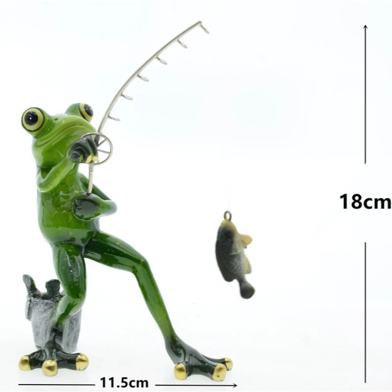 Nordic Fishing Frog Animal Miniatures Resin Craft Creative Garden Home Decoration Ornament Gift Accessory Unique Room Desk Decor