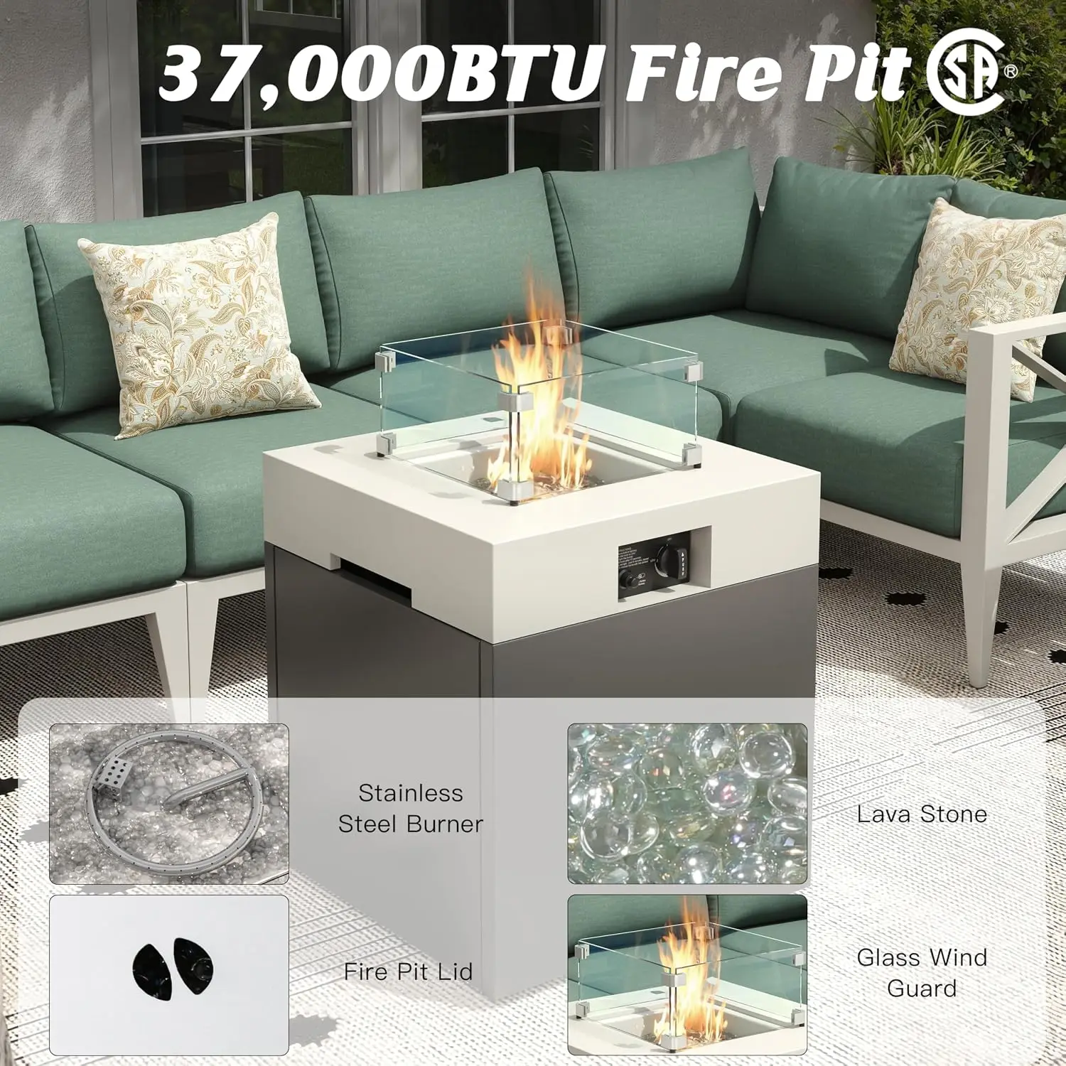 6-Piece Aluminum Outdoor Patio Sofa Set with Firepit & Side Table, 5.2