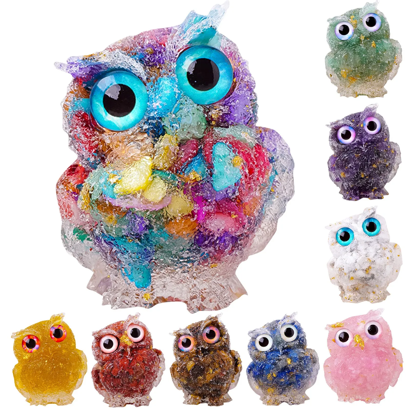 1PC Natural Owl Amethyst Rose Quartz Cute Animal Image Macadam Drip Glue Resin Owl Household Supplies Desktop Ornament