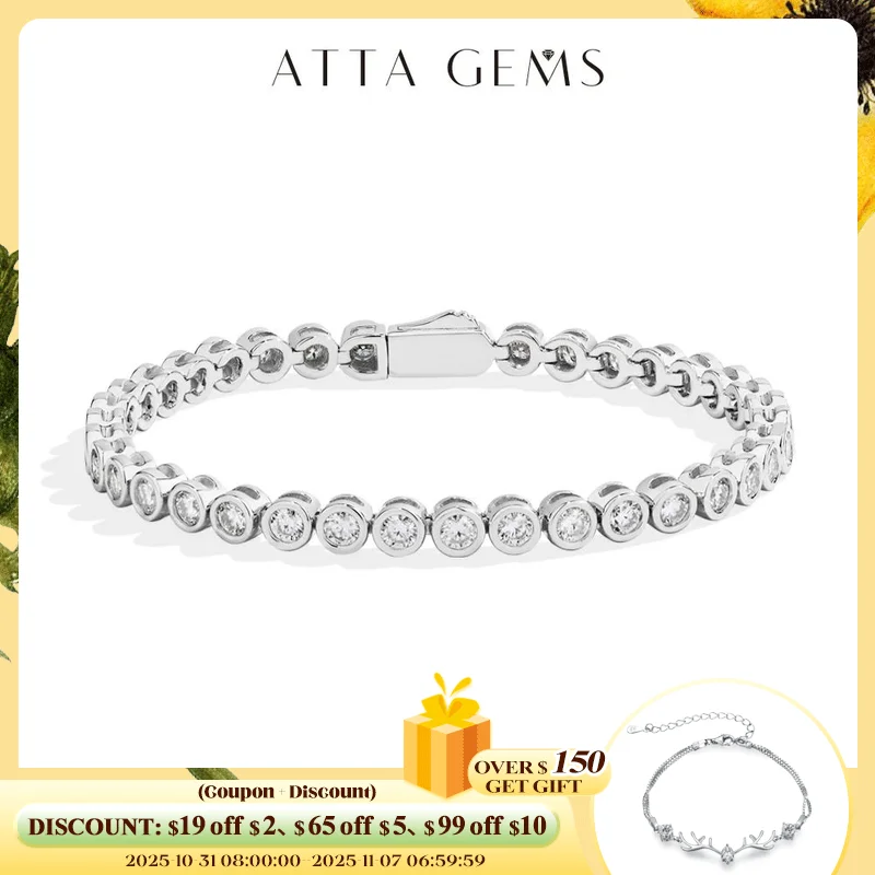 

ATTAGEMS Round Cut 3mm Moissanite Tennis Bracelet 925 Sterling Silver Gold Plated Women Men's Bracelet Engagement Luxury Jewelry