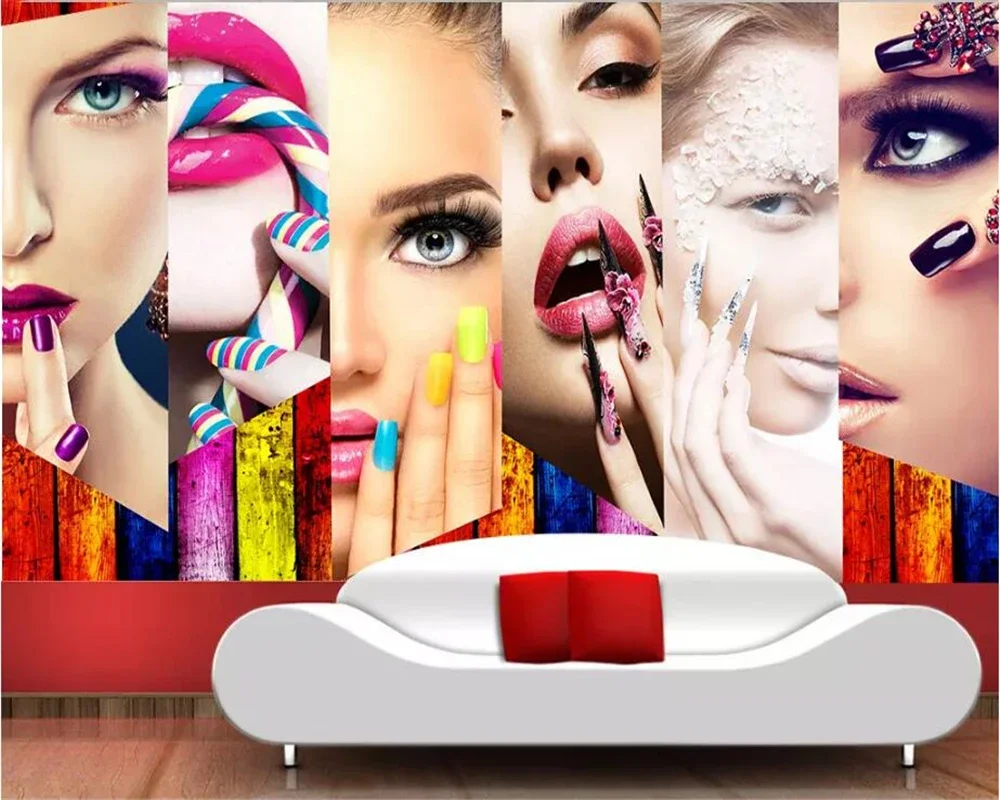 Custom wallpaper 3d mural retro make-up tooling wall Fashionable clothing beauty salon decoration painting Hair and nail murals