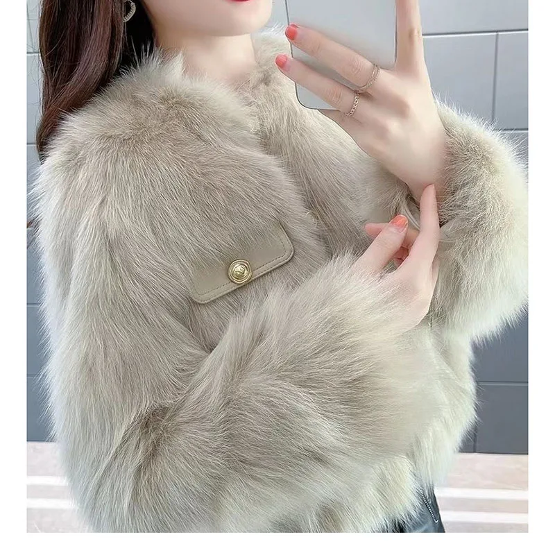 Abrigo pequeño de zorro fragante para mujer, chaqueta femenina cálida y versátil, Tops cortos de piel, prendas de vestir exteriores para mujer, nueva ropa de algodón, prendas de vestir gruesas
