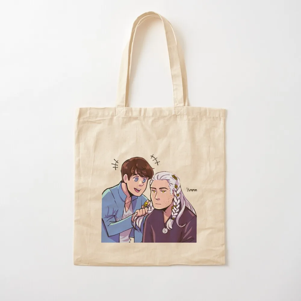 

Jaskier braids flowers into geralt's hair Tote Bag bag luxury women cute tote bag hand bags personalized tote
