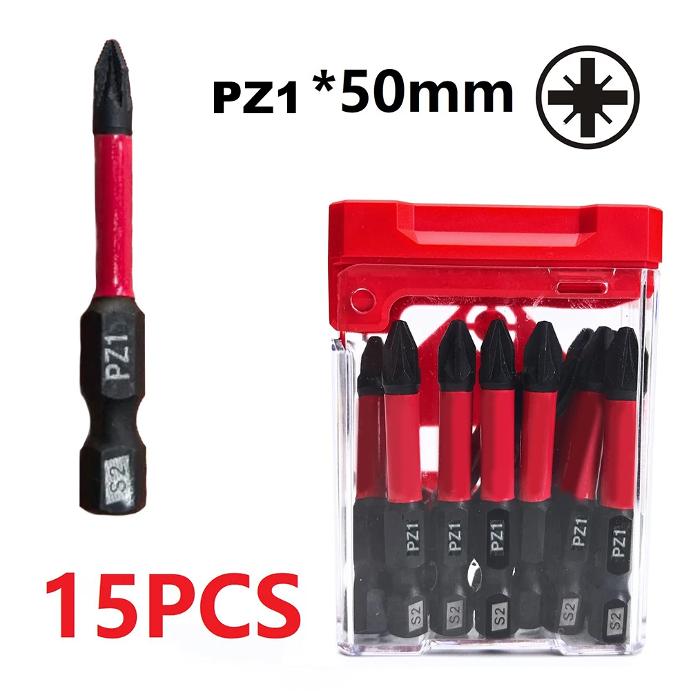 

15PCS Impact-Pozidriv For-PZ1/PZ2/PZ-S2 Steel Screwdriver Bits Set Long Anti-Torsion & Anti-Impact Bits Hardware Accessories