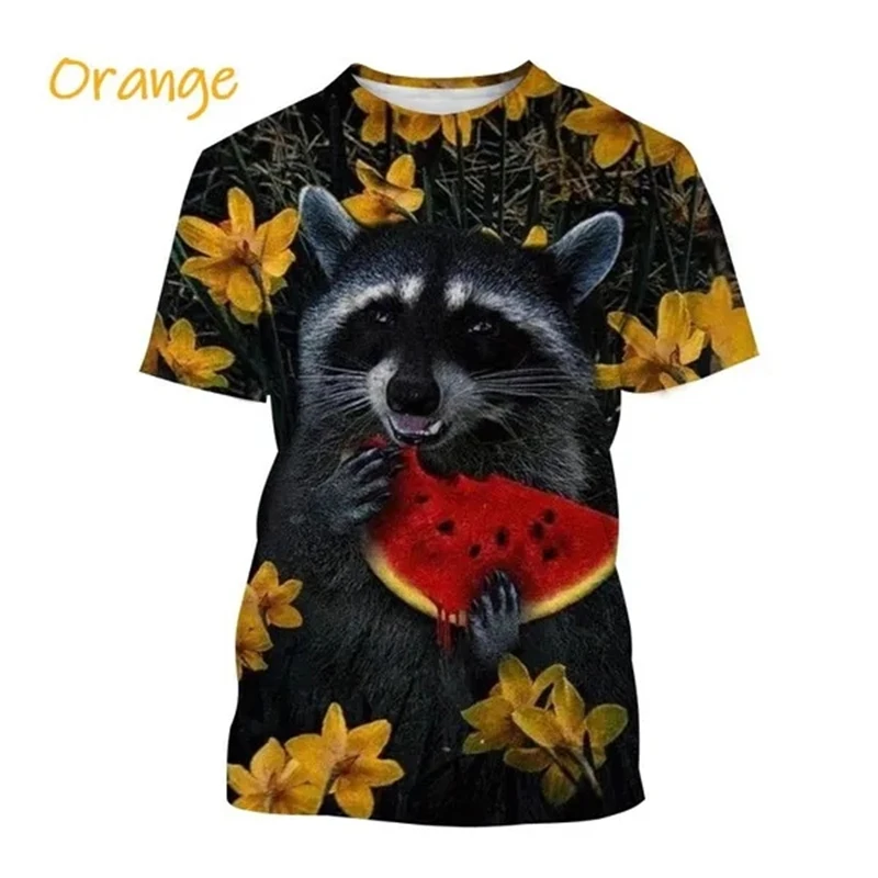 New Hot Selling Cute Raccoon 3D T-shirt Fashion Funny Animal Print Casual T-shirt Unisex Round Neck Hip-hop Harajuku Tops Tees