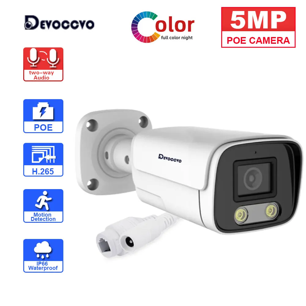 5MP CCTV POE IP Camera Outdoor Wateproof H.265 Bullet Security Surveillance Camera Motion Detection IP Cam Color Night Vision