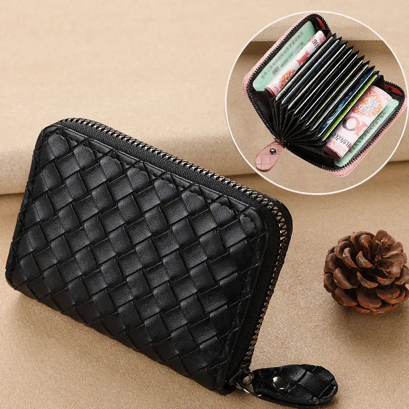 Luxury Card Wallets for Women Cardholder Zipper Knitting Aesthetic Bags PU Leather ID Card Holder Woman Small Coin Purses 2024