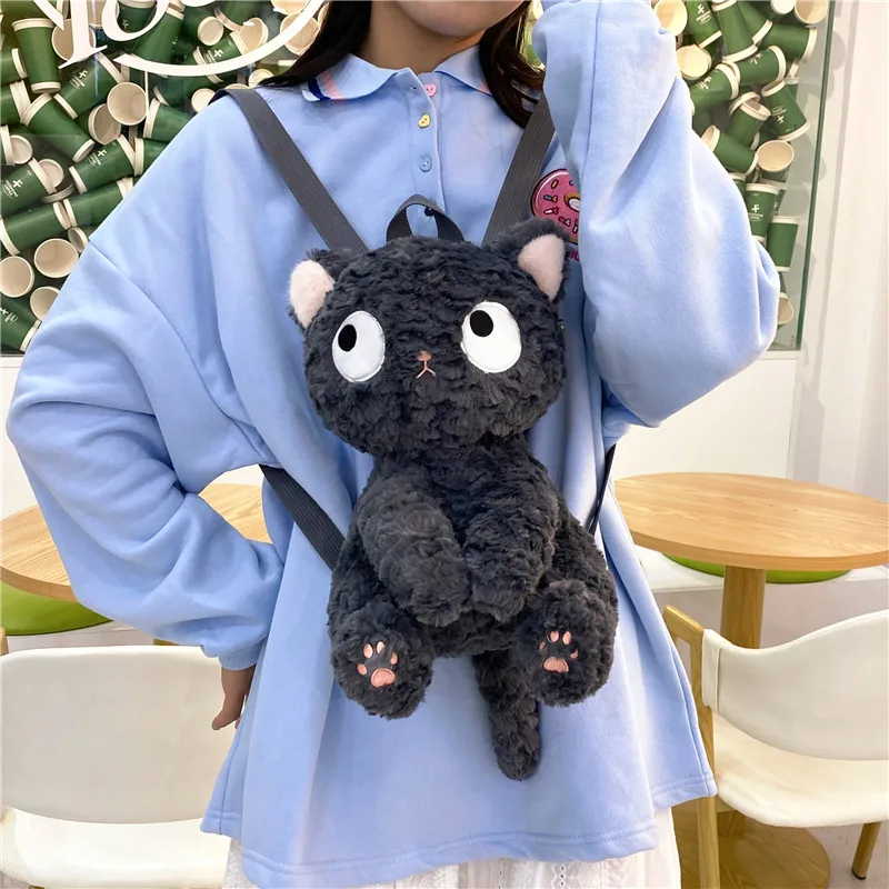 Mini Mochila De felpa Kawaii con forma de gato gris para mujer, bolsos esponjosos, animales de peluche estéticos, juguetes de dibujos animados con cremallera, regalo femenino pequeño