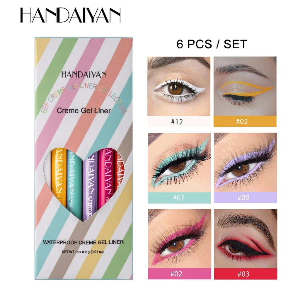 Hot Sale HANDAIYAN 6 Eyeliner Rotary Waterproof Non-halo Color Eyeliner Pencil Set