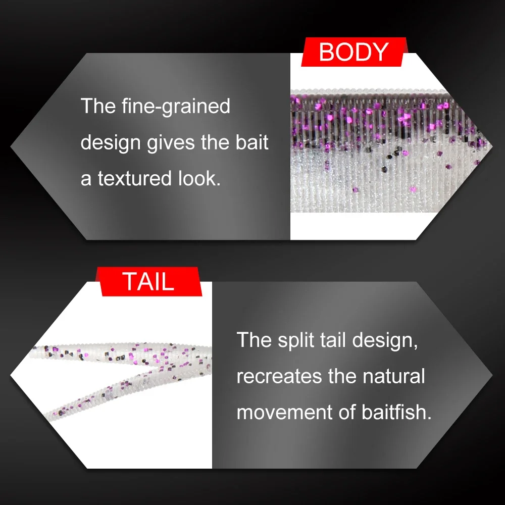 طُعم صيد أسماك البلمة الناعم مقاس 2 بوصة 3 بوصة 4 بوصة من RoseWood طُعم صيد سمك السلمون المرقط Shad Drop Shot SoftBait ذيل مقسم لسمك السلمون المرقط بايك Walleye Pesca