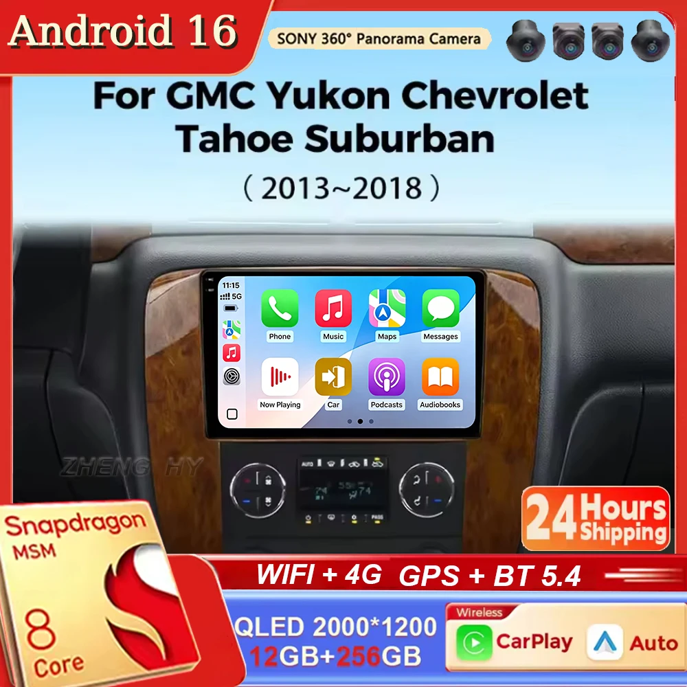 Android 16 Car Radio For GMC Yukon Chevrolet Tahoe Suburban 2008-2012 Carplay Multimedia Video Player Navigation Stereo 2 Din BT