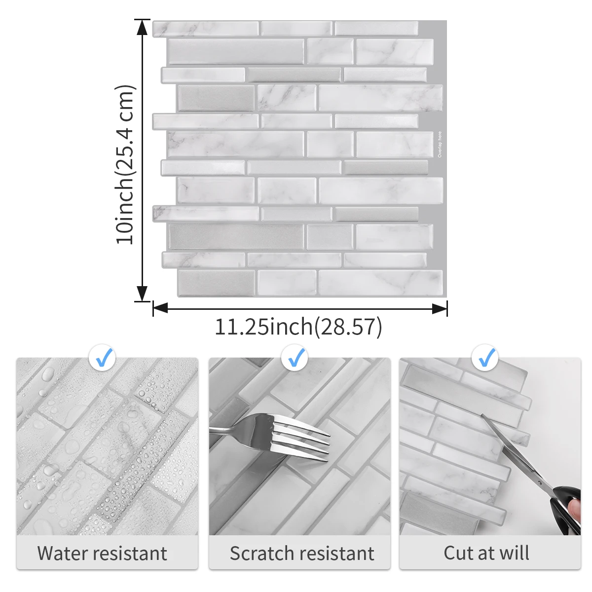 

Vividtiles Marble Wall Tiles Stickers Self-adhesive Peel and Stick Premium Wall 3D Tiles Stick Kitchen Wall Art-5 Pieces Pack