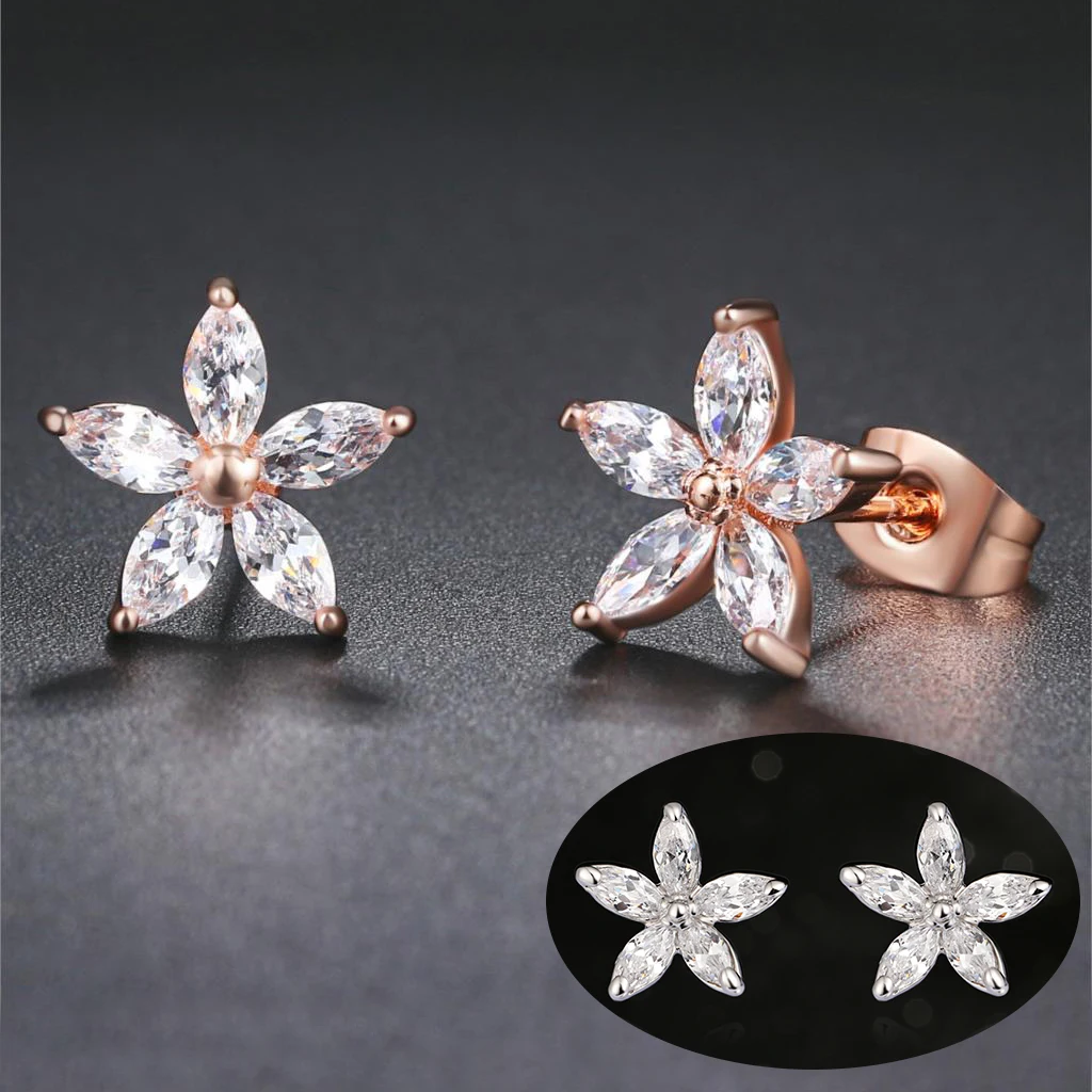 Boucles d'oreilles en Zircon cubique, AAA +, couleur or Rose, bijoux de fiançailles en cristal pour femmes, offre spéciale, DFE062