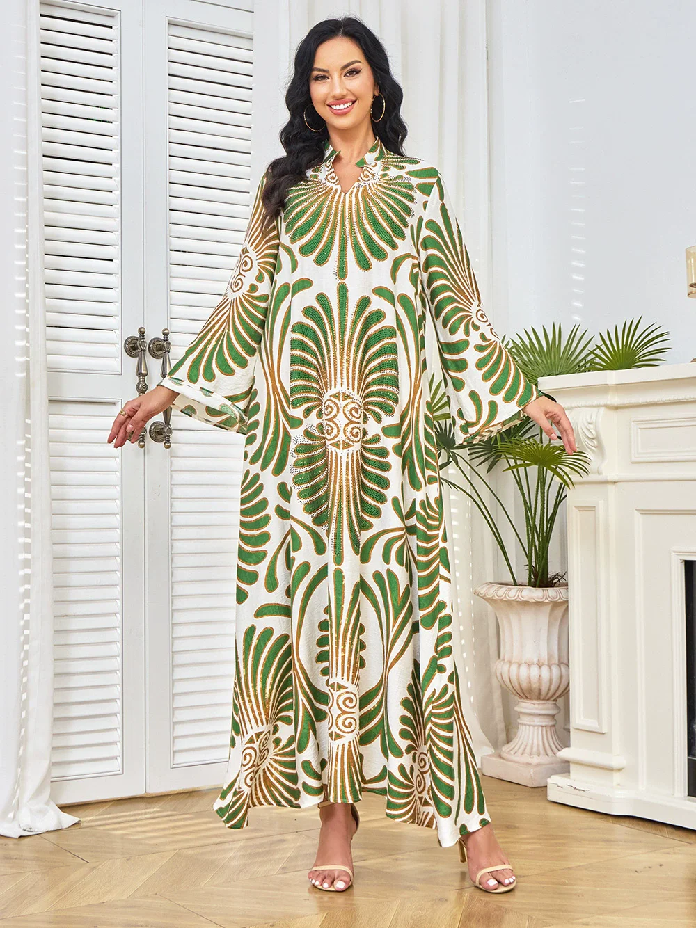 Middle Eastern Robe Muslim Luxury Fashion Robe Women's Long Dress Printed Diamond Dubai Dress Tourism Party Islamic Dress