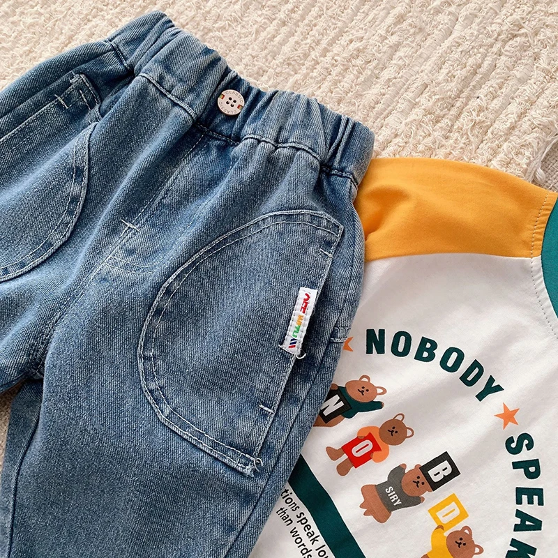 Spring Kids Baby Solid Color Boys Girls Jeans 0-6 Years Old Baby Children Korean Casual Kids Baby Boys Girls Jeans