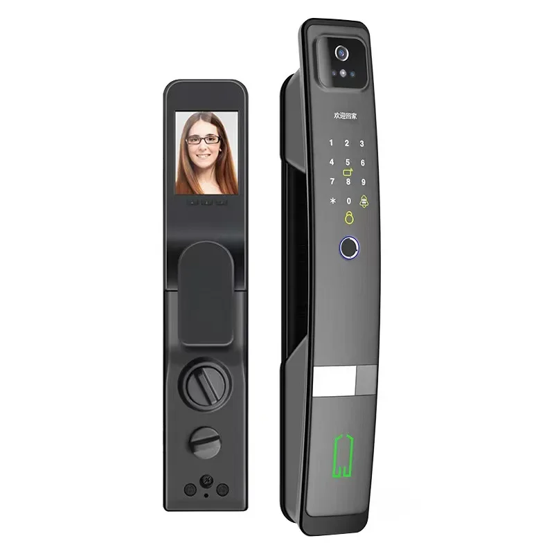 WiFi Tuya APP English/Russian/Spanish/Portuguese Voice Digital 3D Face Recognition Fingerprint Smart Door Lock With Camera