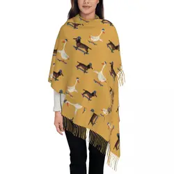 Cute Goose Dachshund Shawl Wrap for Ladies Winter Warm Large Long Scarf Wiener Dog Farm Animal Reversible Tassel Scarves