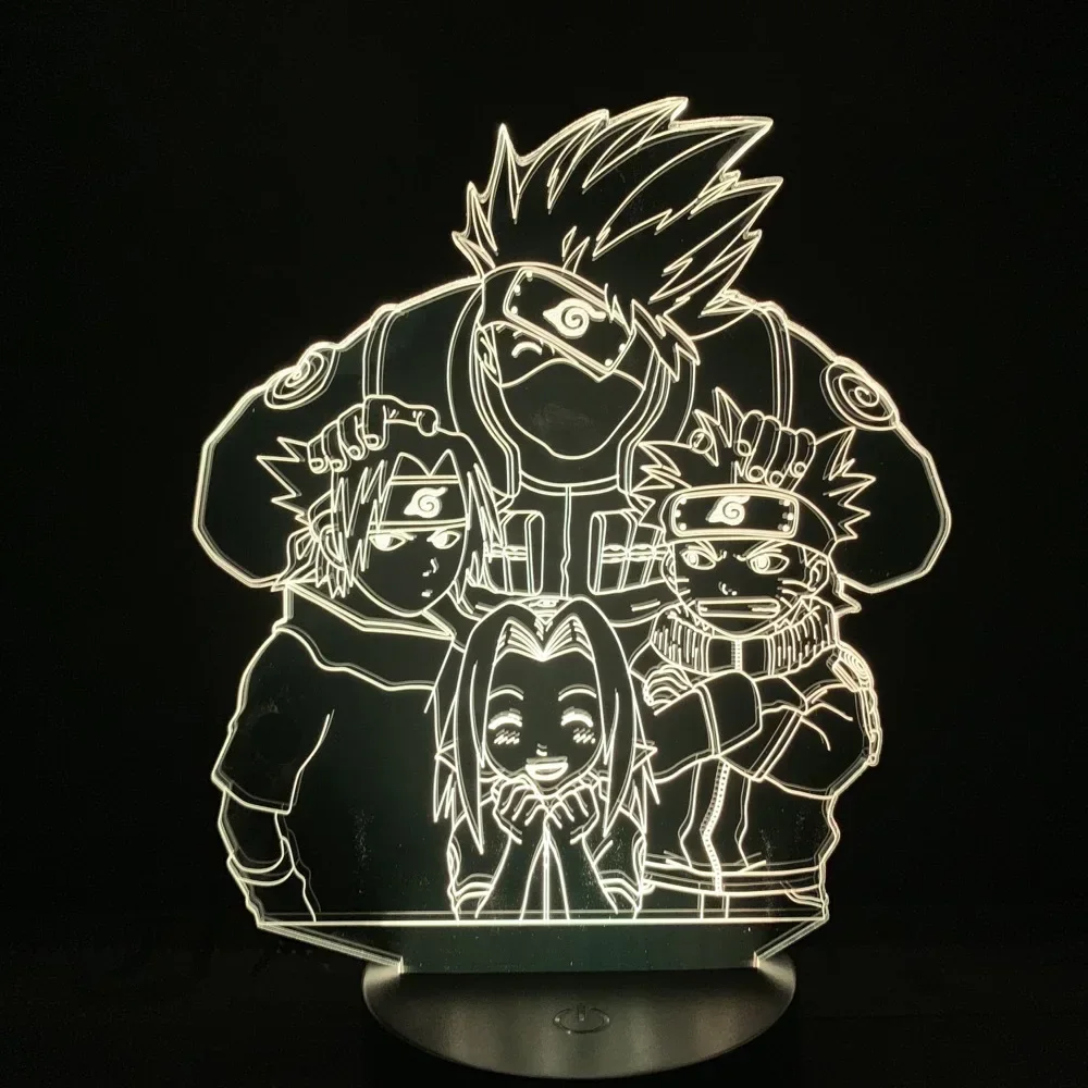 Naruto 3D Figura Anime Luz LED Night, luz visual estéreo, lâmpada de mesa USB, Kakashi, Sasuke, Minato, Itachi