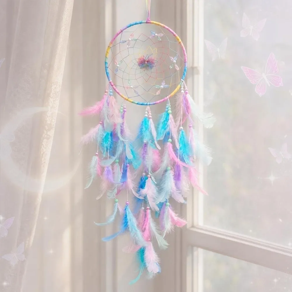 Handmade Butterfly Dream Catcher Wall Hanging Oranments Home Decoration Butterfly Wind Chime Creative Gifts Room Hanging Decor