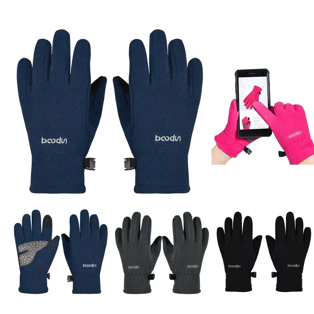 Junior Cycling Gloves Warm Polar Fleece Anti Slip Touch Screen Full Finger for Bike and Outdoor