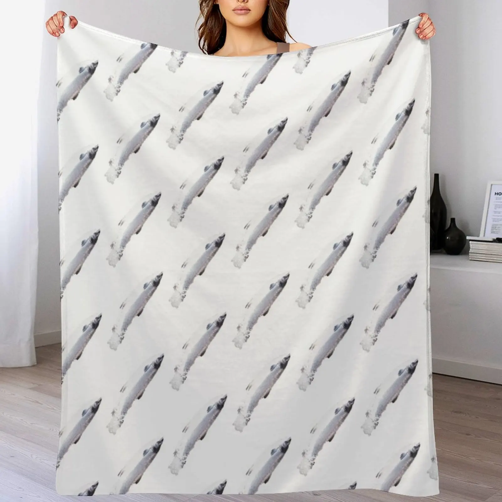 leaping silver salmon atlantic fish Throw Blanket Weighted Furry Blankets