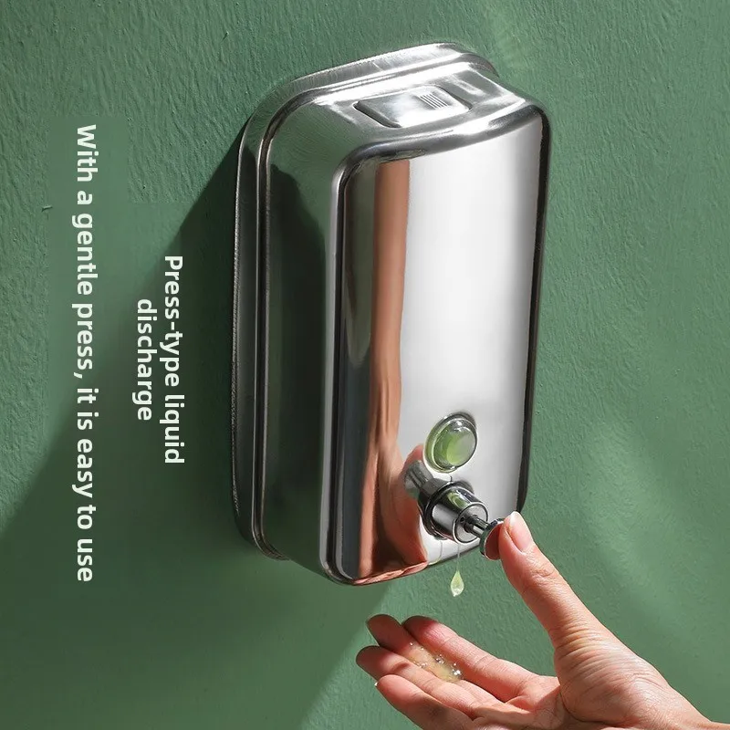 304 Stainless Steel Soap Dispenser Wall-mounted Hotel Bathroom Hand Sanitizer Box Large-capacity Manual Press Type