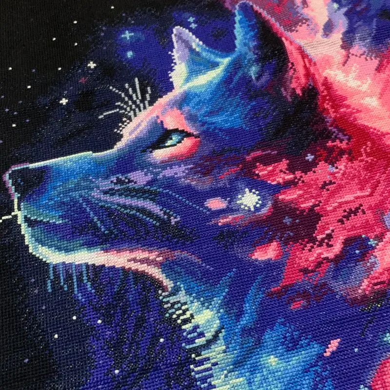 2024 Cross stitch finished products in stock, wolf pure handmade embroidery symbolizing loneliness, bravery, calmness, study,