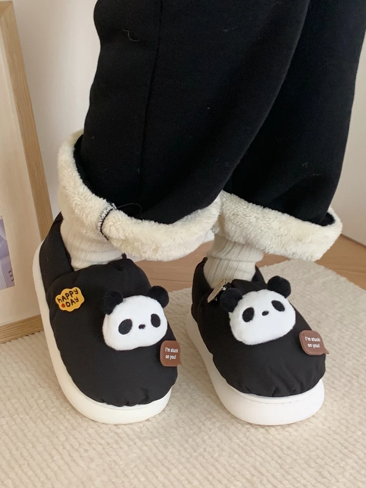 Indoor Warmth And Anti Slip Home Shoes Men And Women In Winter Lovers Lovely Panda Waterproof Cotton Indoor Household Slippers