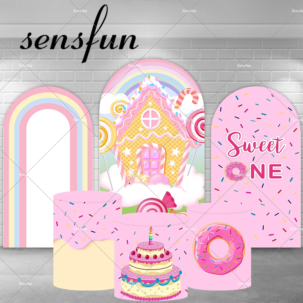 Фон для фотосъемки с изображением девушек пончиков домика конфет вечеринки в честь Дня Рождения илара розовые радужные чехлы с изображением десерта торта Plinth милые фоны