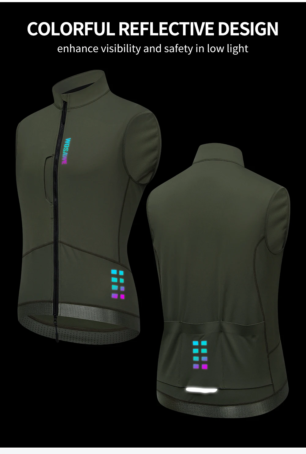 WOSAWE Thermo-Winter-Fahrradweste, winddichte Fahrradjacke, ärmellose Windjacke, Gesäßtaschen für Damen und Herren – Detail 9