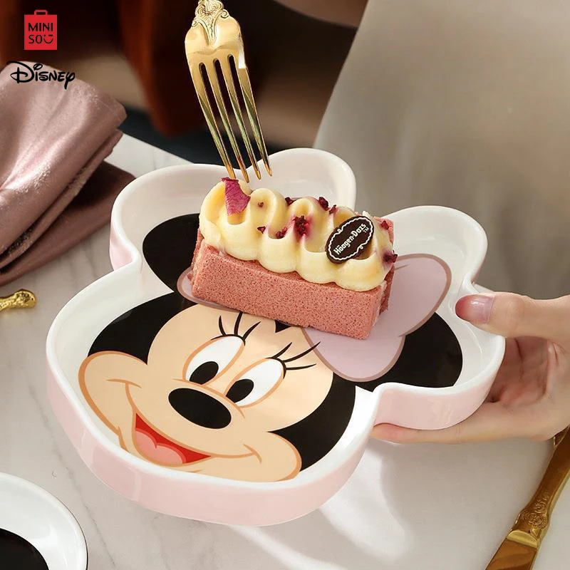 Miniso Disney Mickey Ceramic Dish Cute Cartoon Meal Tray Kawaii Minnie microwave oven high temperature resistant Fruit Plate