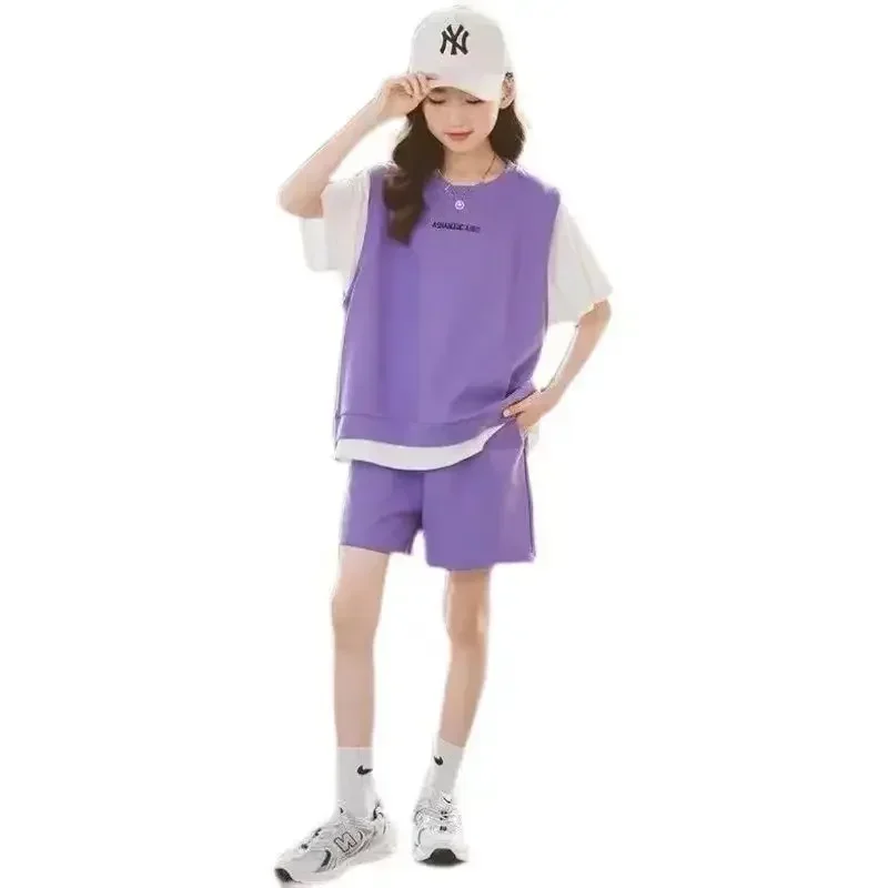 2024 ragazze nuova estate sciolto sottile ventilare 2 pezzi manica corta Tee + pantaloni abiti stile coreano Teeange ragazze vestiti Casual Set