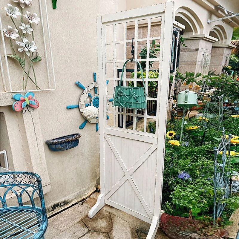 Rural wooden screen Nordic pastoral folding mobile partition garden decoration old folding screen photography props