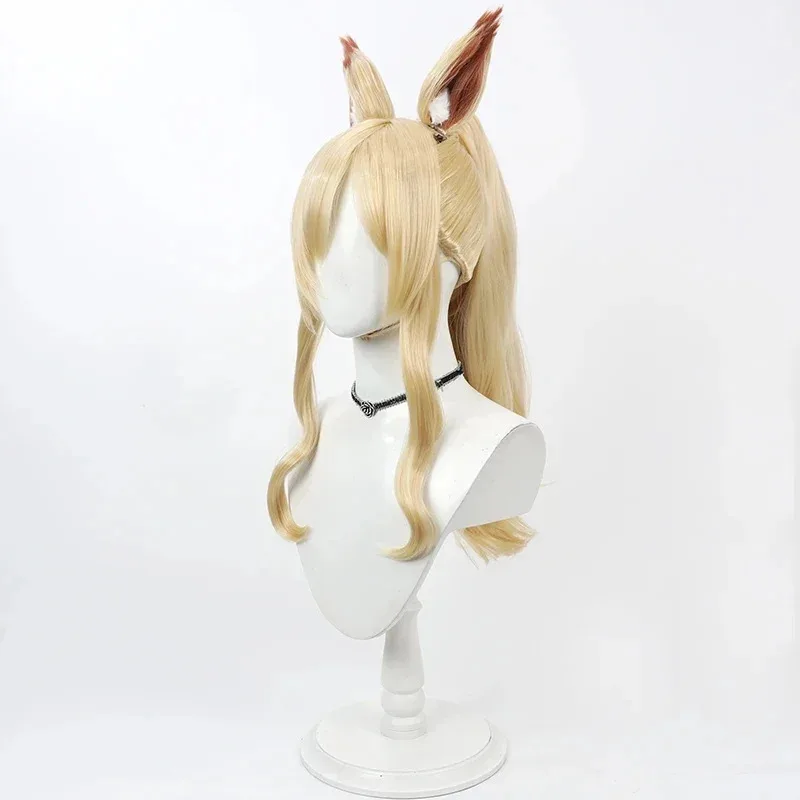 Peluca de Cosplay de archivo azul Ogata Kanna con orejas, cola de caballo rubia de 60cm, pelo sintético resistente al calor, fiesta de rol de Halloween
