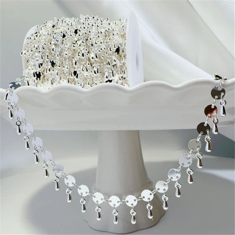 10 Meters/Lot New Retro Round Sequins Waterdrop Link Chains for DIY Necklace Garment Tassel Chain Jewelry Findings Accessories
