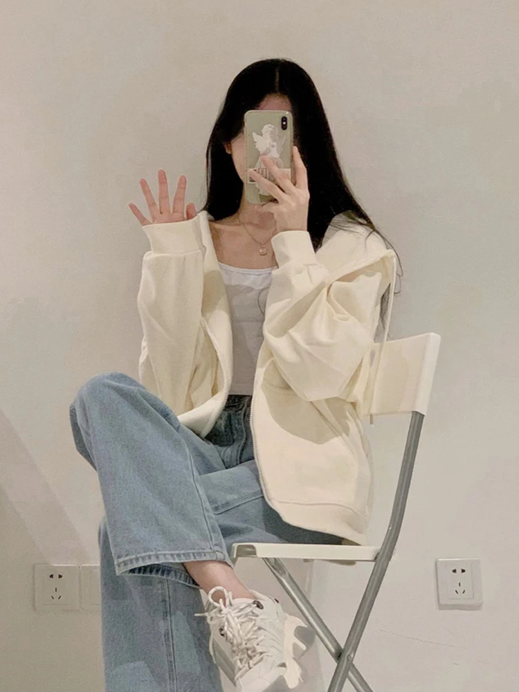 Com capuz bonito hoodies street wear mulher tendência durável predominante zip-up y2k roupas outono roupas alternativas inverno feminino