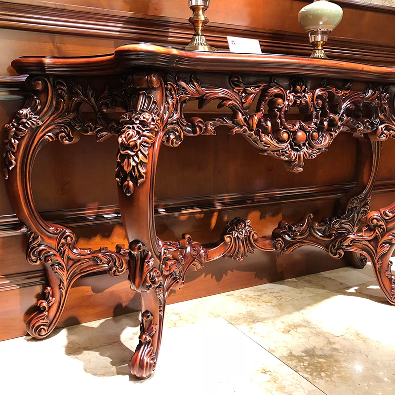 High-end luxury 100% solid wood European-style carved entrance table, sofa back few foyer cabinets, living room villa furniture