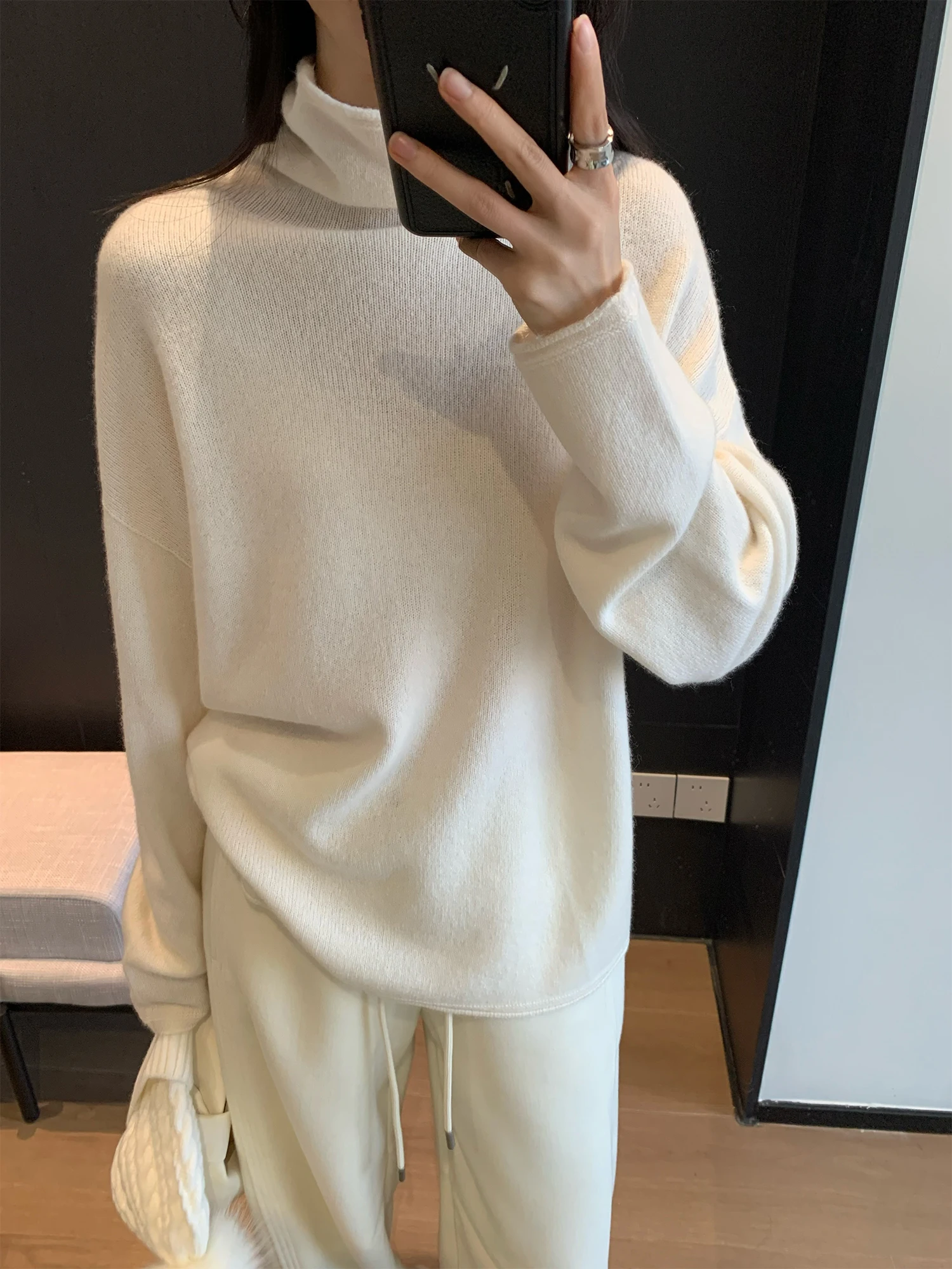 

Awencoat Women's Sl One-Piece Camere Wool High Collar Loose Knitted Sweater Casual Sle Long Sve Warm Winter Top