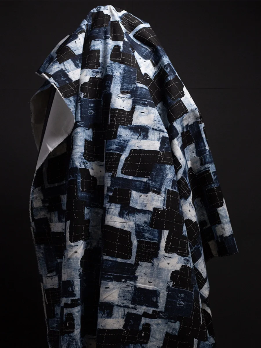 

Denim Patchwork Printed adient fiti Art Design Decorative Fabric Suit Jaet Set Geometric Pattern Home Sponge Pad