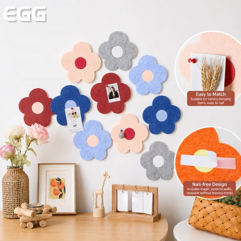 Polyester Acoustic Felt Board Hook and Loop Removable Flower Shape Wall Panel Sound Absorbing Pin Notice Board for Apartment